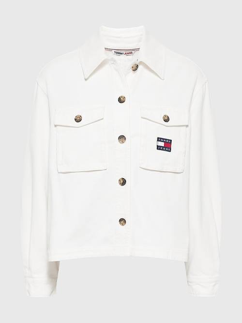 Tommy Hilfiger Badge Surplus Overshirt Gömlek Kadın Beyaz | TH061KVI