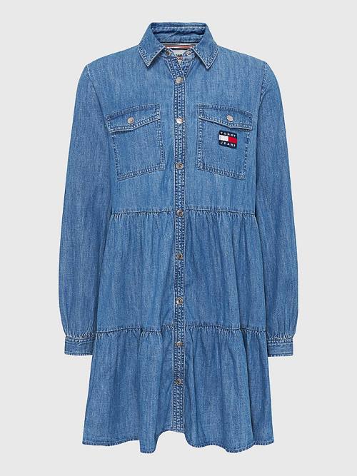 Tommy Hilfiger Badge Tiered Denim Shirt Elbise Kadın Denim | TH826PMJ