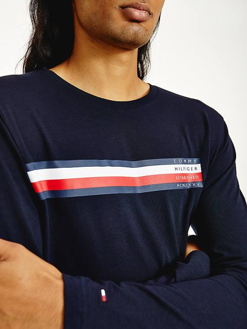 Tommy Hilfiger Bar Logo Long Sleeve Tişört Erkek Mavi | TH985WSH