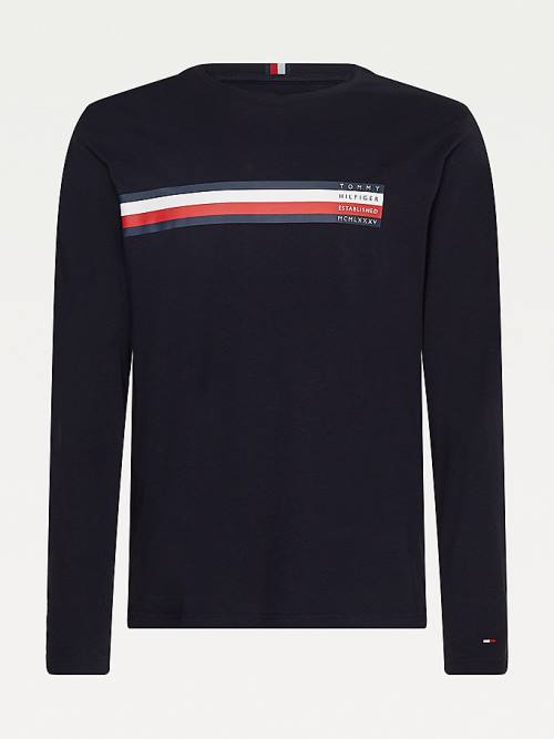 Tommy Hilfiger Bar Logo Long Sleeve Tişört Erkek Mavi | TH985WSH