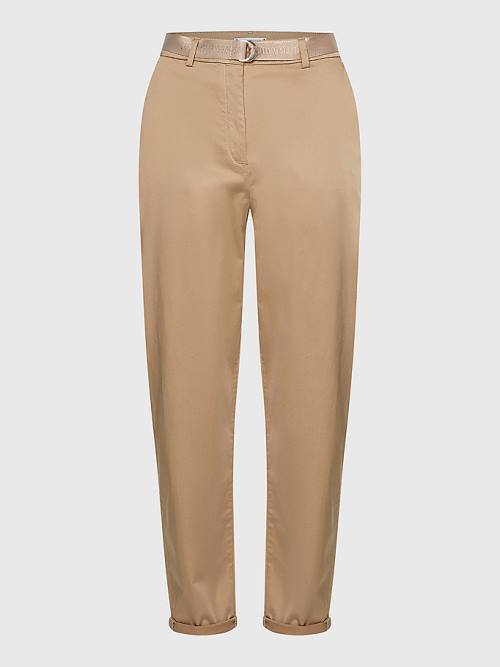 Tommy Hilfiger Belted Belli Tapered Leg Chinos Pantolon Kadın Bej Rengi | TH295RBP