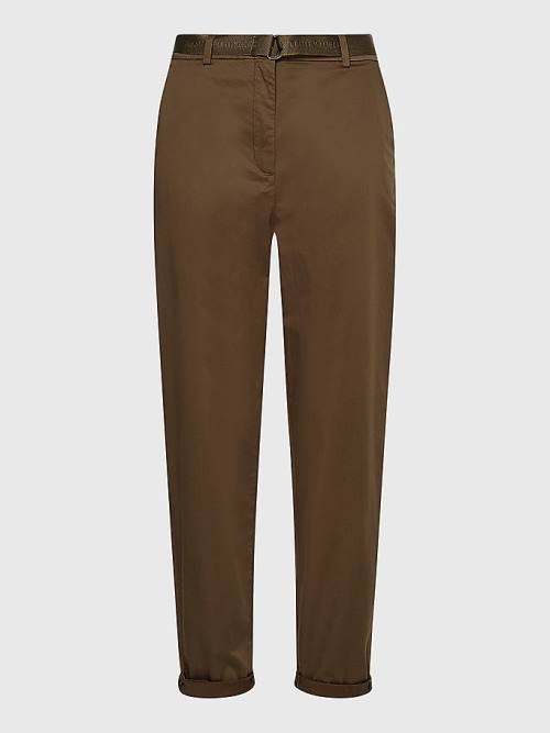 Tommy Hilfiger Belted Belli Tapered Leg Chinos Pantolon Kadın Haki | TH457UCD