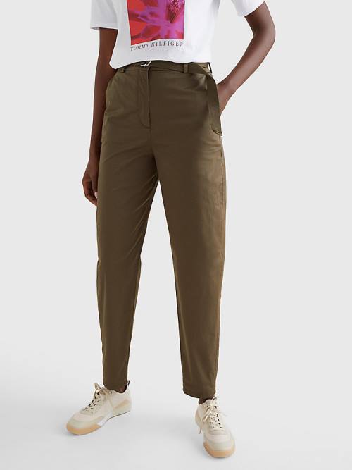 Tommy Hilfiger Belted Belli Tapered Leg Chinos Pantolon Kadın Haki | TH457UCD