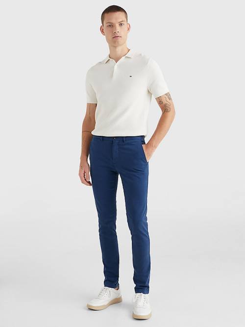 Tommy Hilfiger Bleecker Satin Slim Fit Chinos Pantolon Erkek Mavi | TH476URG