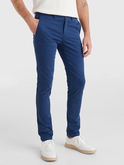 Tommy Hilfiger Bleecker Satin Slim Fit Chinos Pantolon Erkek Mavi | TH476URG