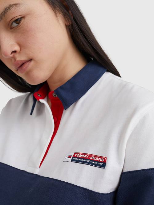 Tommy Hilfiger Boxy Cropped Long Sleeve Polo Yaka Tişört Kadın Mavi | TH125DOB