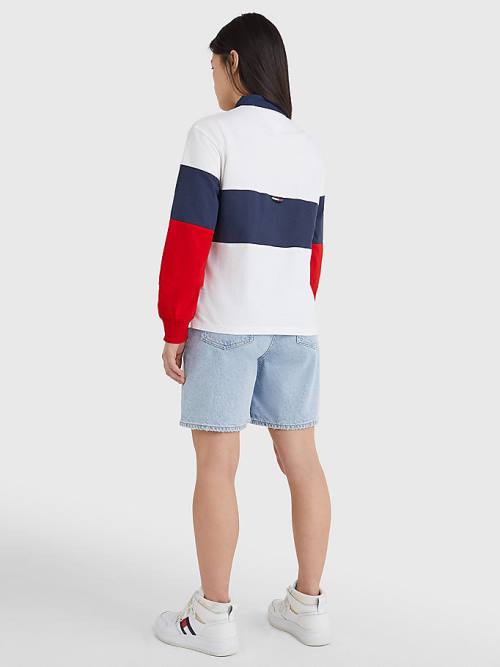 Tommy Hilfiger Boxy Cropped Long Sleeve Polo Yaka Tişört Kadın Mavi | TH125DOB