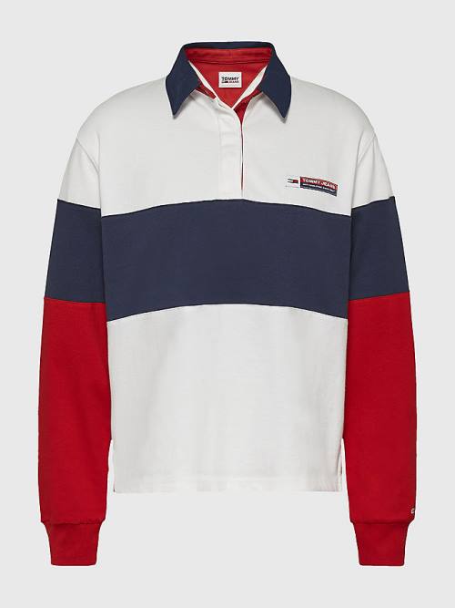 Tommy Hilfiger Boxy Cropped Long Sleeve Polo Yaka Tişört Kadın Mavi | TH125DOB