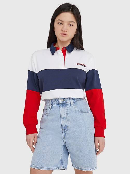 Tommy Hilfiger Boxy Cropped Long Sleeve Polo Yaka Tişört Kadın Mavi | TH125DOB