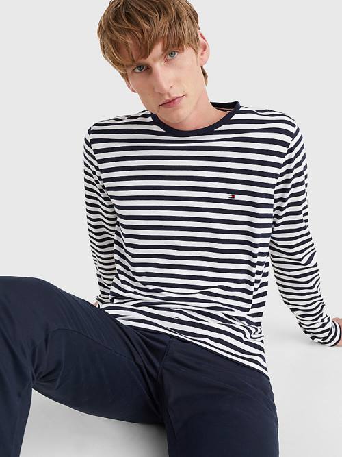 Tommy Hilfiger Breton Stripe Long Sleeve Tişört Erkek Mavi | TH317TBZ