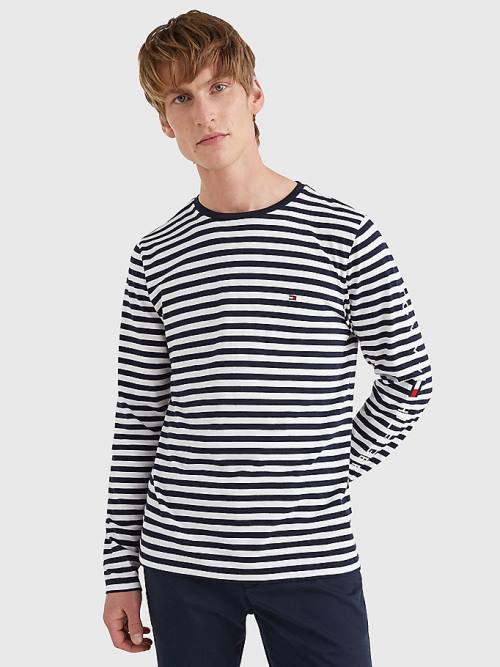 Tommy Hilfiger Breton Stripe Long Sleeve Tişört Erkek Mavi | TH317TBZ