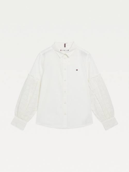 Tommy Hilfiger Broderie Anglaise Puff Sleeve Shirt Tişört Kiz Çocuk Beyaz | TH718NIU