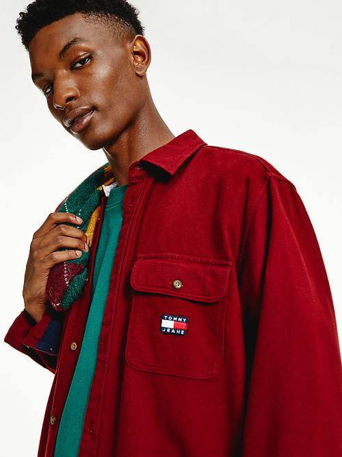 Tommy Hilfiger Brushed Organic Pamuklu Overshirt Gömlek Erkek Kırmızı | TH129OTM