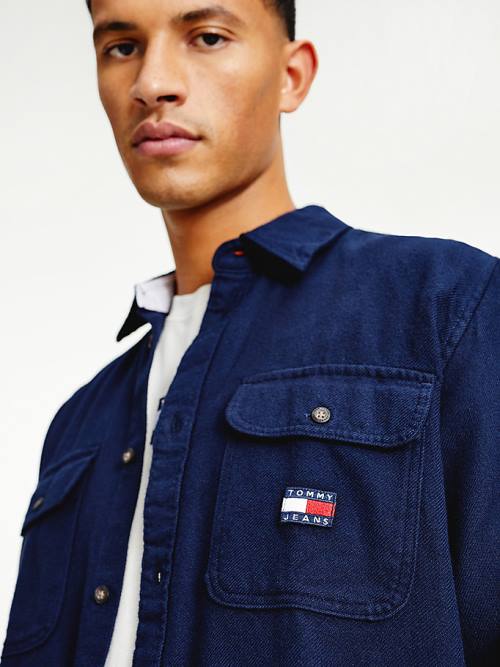 Tommy Hilfiger Brushed Organic Pamuklu Overshirt Gömlek Erkek Mavi | TH236ZPG