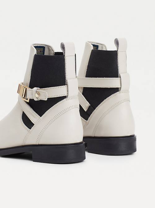 Tommy Hilfiger Buckled Deri Ankle Bot Kadın Bej Rengi | TH974FTM