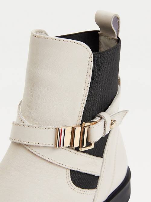 Tommy Hilfiger Buckled Deri Ankle Bot Kadın Bej Rengi | TH974FTM