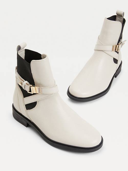 Tommy Hilfiger Buckled Deri Ankle Bot Kadın Bej Rengi | TH974FTM