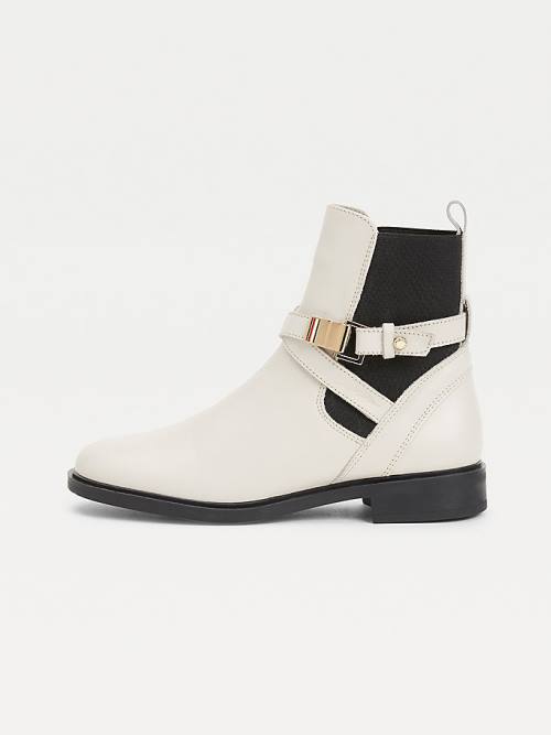 Tommy Hilfiger Buckled Deri Ankle Bot Kadın Bej Rengi | TH974FTM