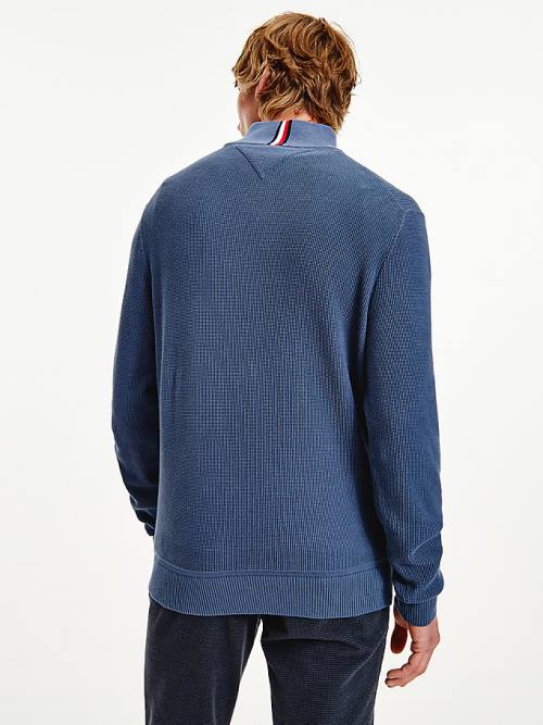 Tommy Hilfiger Button Mock Turtleneck Jumper Kazak Erkek Mavi | TH643XPC