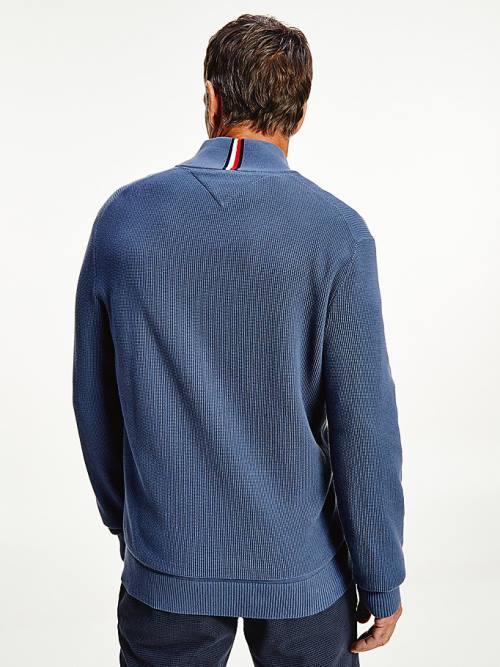 Tommy Hilfiger Button Mock Turtleneck Jumper Kazak Erkek Mavi | TH643XPC