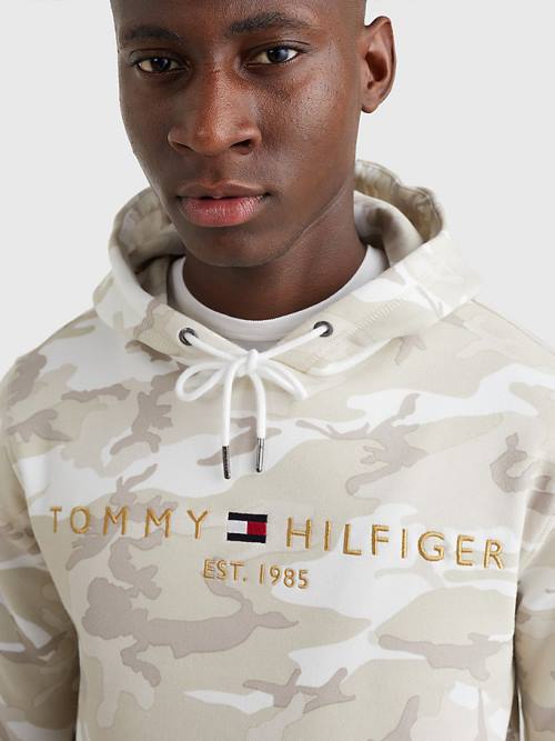 Tommy Hilfiger Camo Logo Kapüşonlu Sweatshirt Erkek Beyaz | TH937BHZ