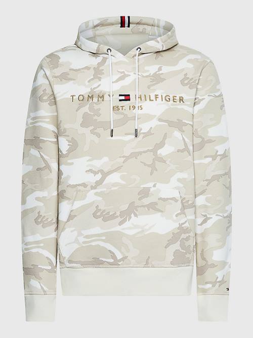 Tommy Hilfiger Camo Logo Kapüşonlu Sweatshirt Erkek Beyaz | TH937BHZ