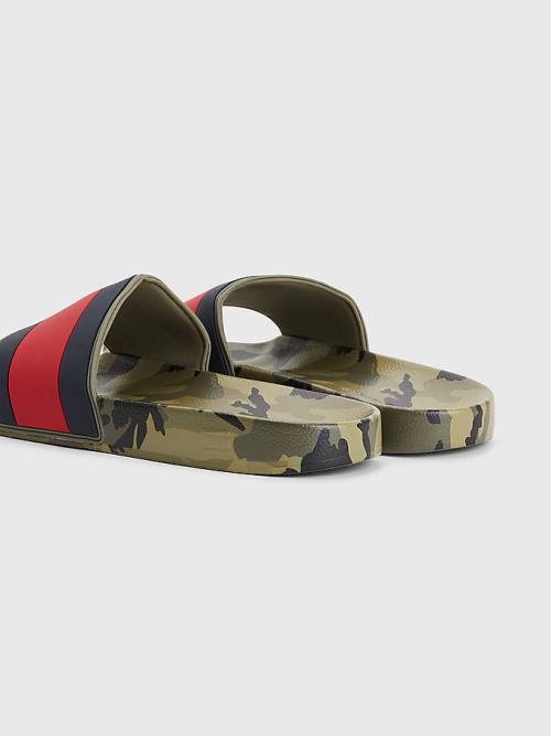 Tommy Hilfiger Camo Print Flag Pool Slides Sandalet Erkek Mavi | TH524OUP