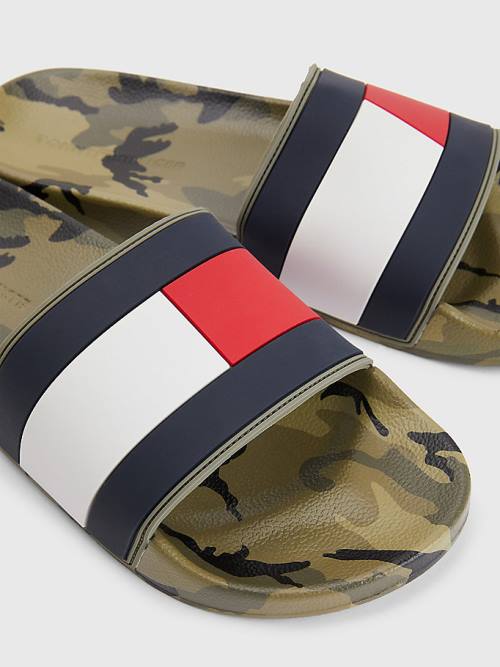 Tommy Hilfiger Camo Print Flag Pool Slides Sandalet Erkek Mavi | TH524OUP