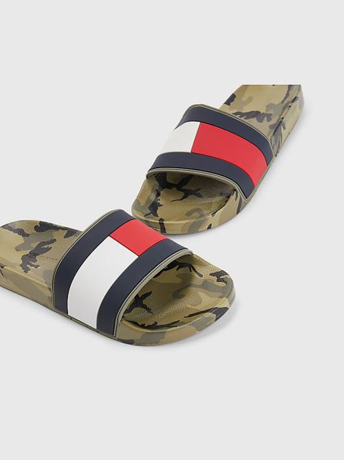 Tommy Hilfiger Camo Print Flag Pool Slides Sandalet Erkek Mavi | TH524OUP