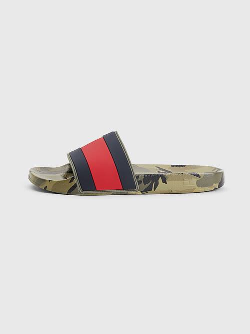 Tommy Hilfiger Camo Print Flag Pool Slides Sandalet Erkek Mavi | TH524OUP