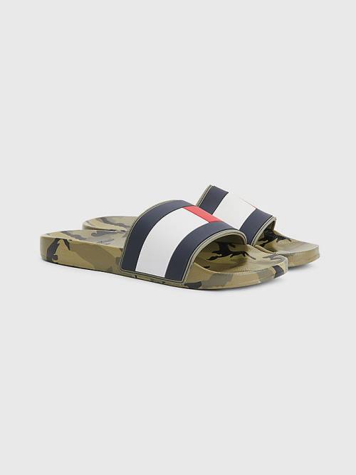 Tommy Hilfiger Camo Print Flag Pool Slides Sandalet Erkek Mavi | TH524OUP