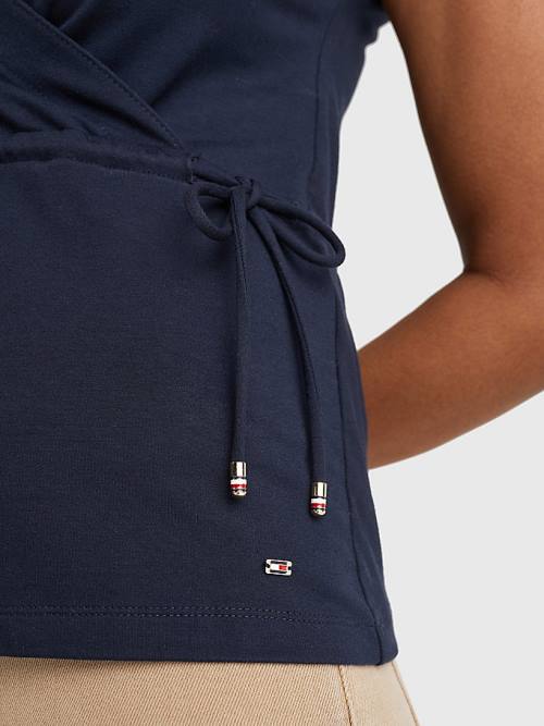 Tommy Hilfiger Cap Sleeve Wrap Tişört Kadın Mavi | TH649EQR