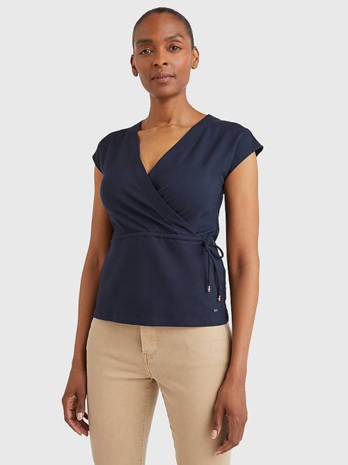 Tommy Hilfiger Cap Sleeve Wrap Tişört Kadın Mavi | TH649EQR