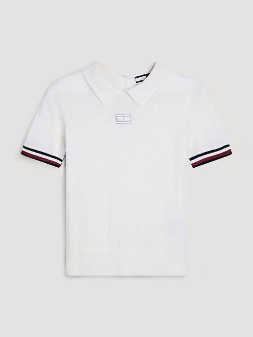 Tommy Hilfiger Cashmere Blend Slim Fit Polo Yaka Tişört Kadın Beyaz | TH438AFU