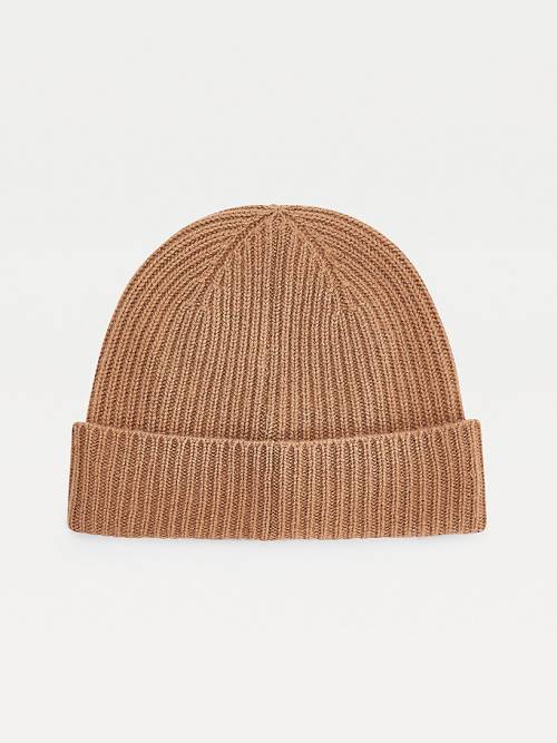 Tommy Hilfiger Cashmere Crest Shield Beanie Şapka Kadın Bej Rengi | TH637BCR