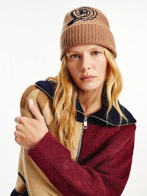 Tommy Hilfiger Cashmere Crest Shield Beanie Şapka Kadın Bej Rengi | TH637BCR