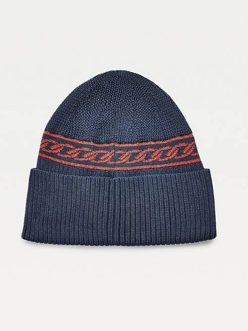 Tommy Hilfiger Chain Link Knit Beanie Şapka Kadın Mavi | TH913HEJ