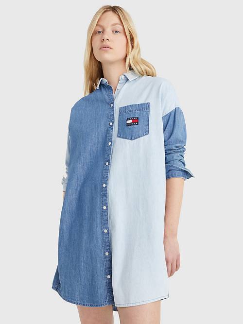 Tommy Hilfiger Chambray Denim Mix Shirt Elbise Kadın Denim | TH891YWD