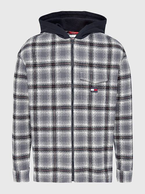 Tommy Hilfiger Check Organic Pamuklu Kukuletalı Overshirt Gömlek Erkek Siyah | TH358SZD