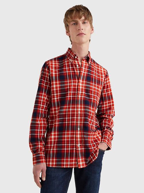 Tommy Hilfiger Check Pamuklu Flannel Regular Fit Gömlek Erkek Turuncu | TH640VEK