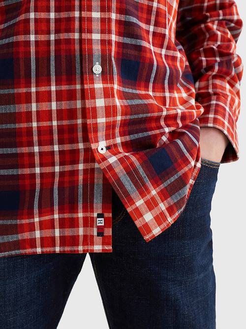 Tommy Hilfiger Check Pamuklu Flannel Regular Fit Gömlek Erkek Turuncu | TH640VEK