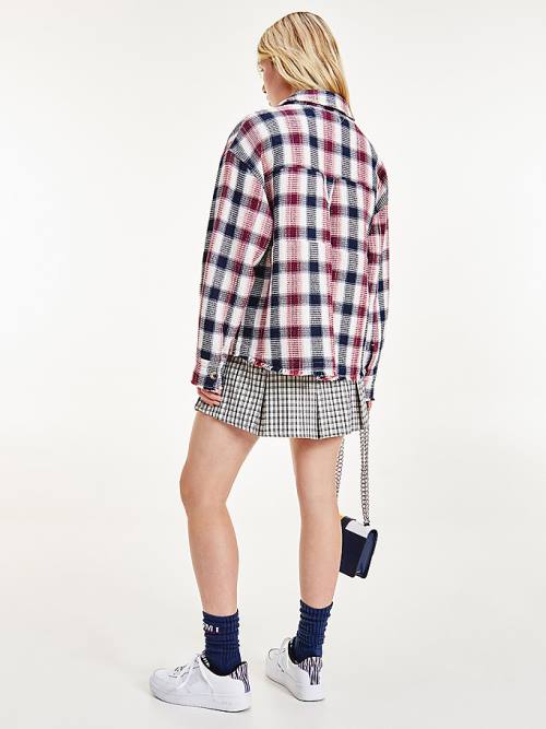 Tommy Hilfiger Check Waffle Pocket Overshirt Gömlek Kadın Kırmızı | TH234BFR