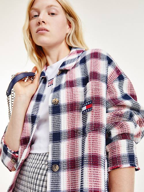 Tommy Hilfiger Check Waffle Pocket Overshirt Gömlek Kadın Kırmızı | TH234BFR