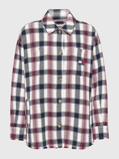 Tommy Hilfiger Check Waffle Pocket Overshirt Gömlek Kadın Kırmızı | TH234BFR