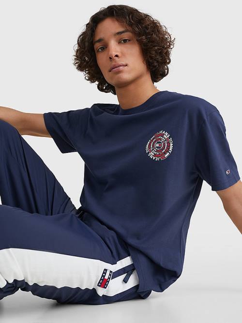 Tommy Hilfiger Circular Back Logo Tişört Erkek Mavi | TH687YJQ