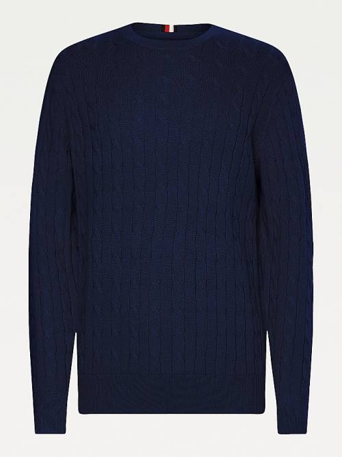 Tommy Hilfiger Classics Cable Knit Jumper Kazak Erkek Mavi | TH346RHP