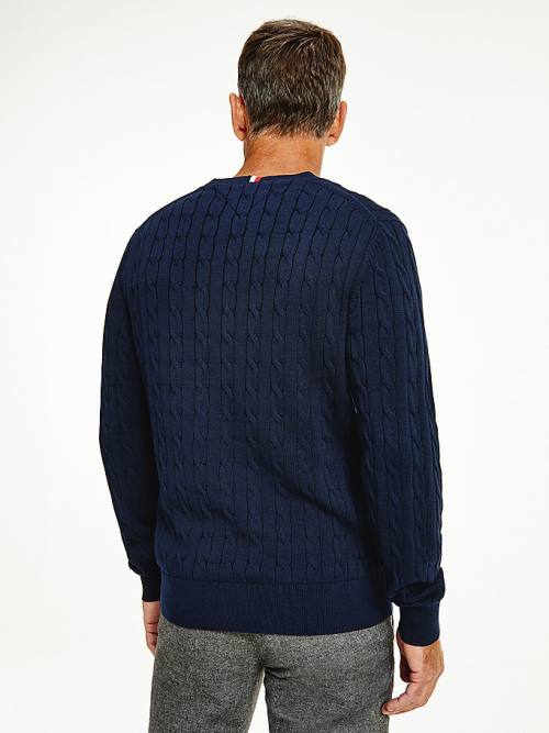 Tommy Hilfiger Classics Cable Knit Jumper Kazak Erkek Mavi | TH346RHP