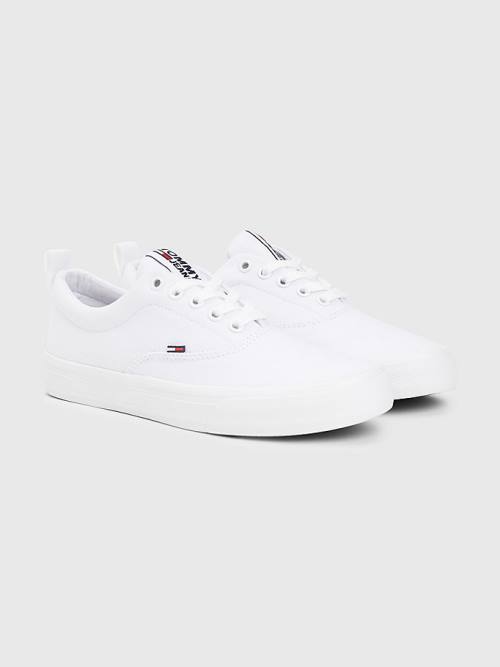 Tommy Hilfiger Classics Low-Top Pamuklu Spor Ayakkabı Kadın Beyaz | TH639ATM