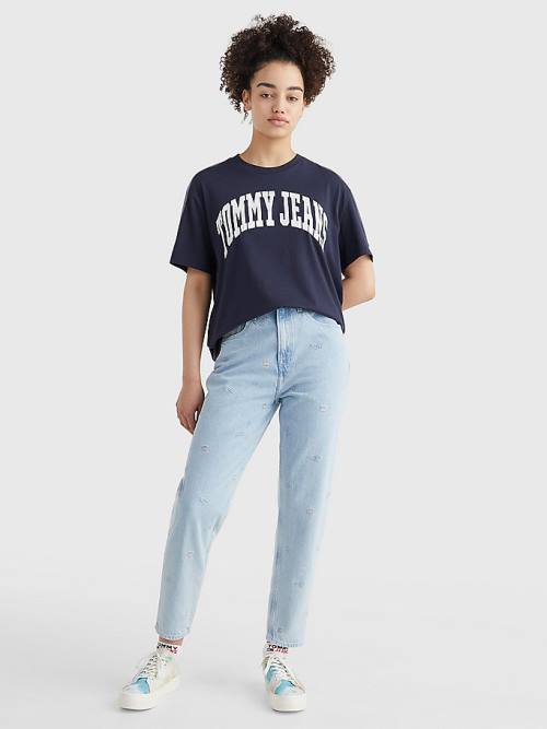 Tommy Hilfiger College Boyfriend Fit Tişört Kadın Mavi | TH589XEI