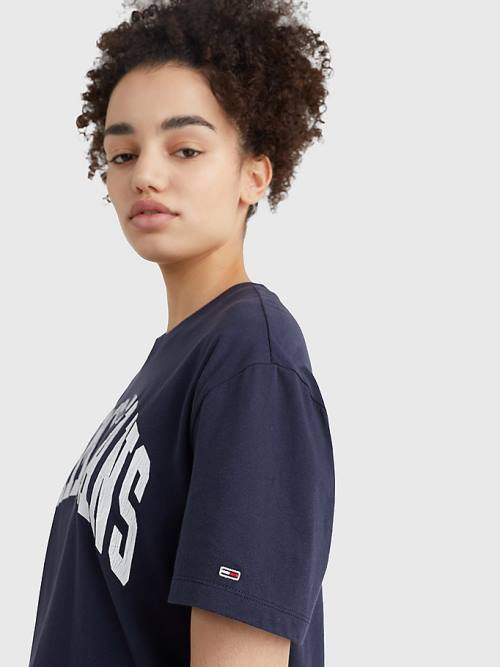 Tommy Hilfiger College Boyfriend Fit Tişört Kadın Mavi | TH589XEI